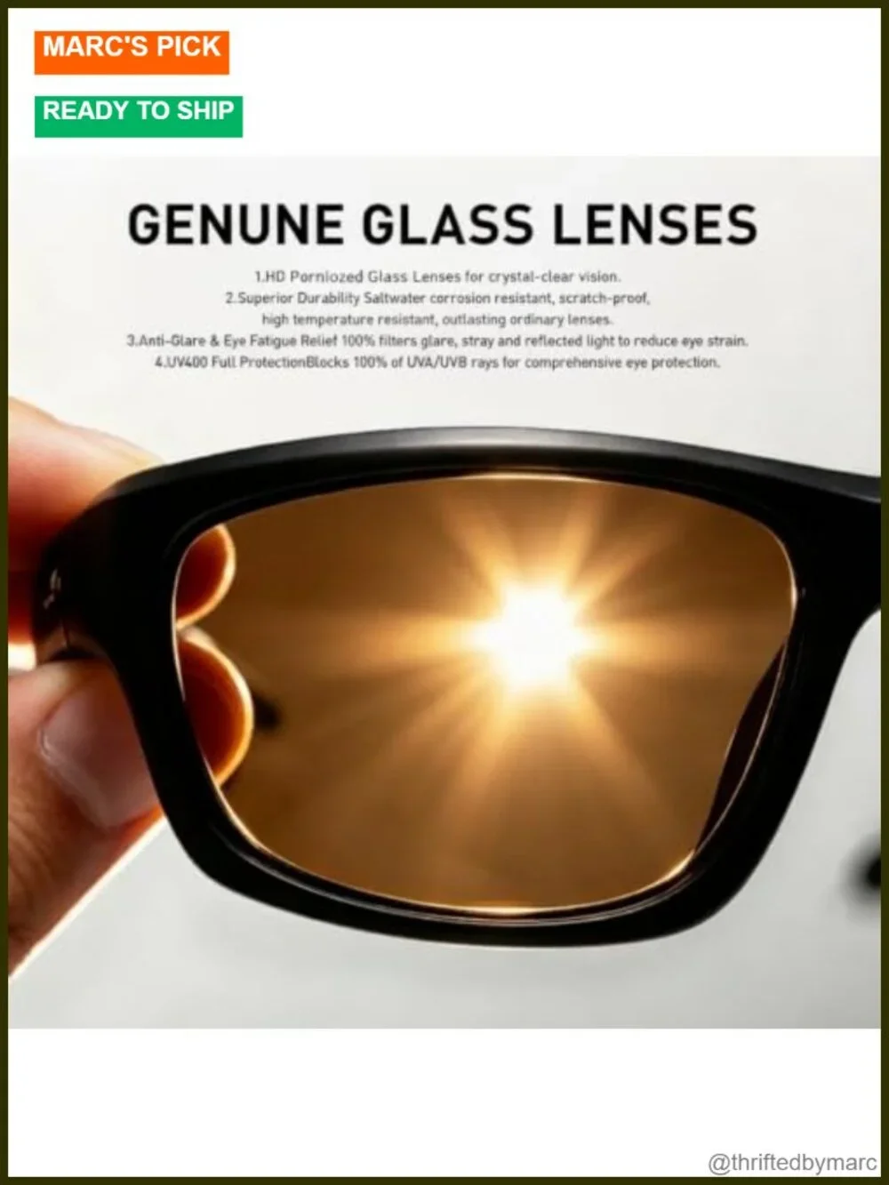 Polarized Glass Lens Sunglasses UV400 Anti-Scratch Unisex Driving Fishing
